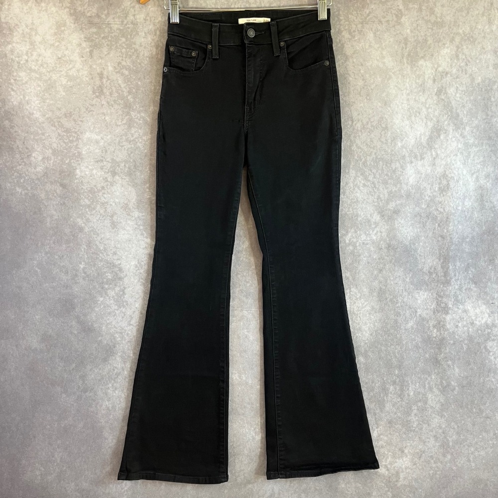 Levi's 726 Flare Jeans Women 26 Black High Rise WaterLess‎ Stretch Denim Casual